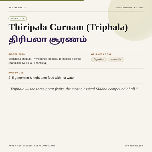 Thiripala Curnam — AVM Herbals info card
