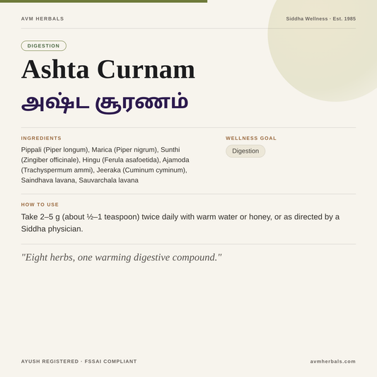 Ashta Curnam — AVM Herbals info card